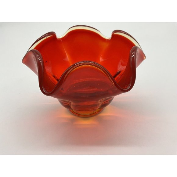 LE Smith Amberina Glass Pedestal Bowl Red Vintage Mid Century Modern - Picture 8 of 16
